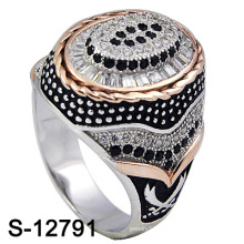 Micro Setting 925 Silver Men Ring Two Colors Plating (S-12791)
